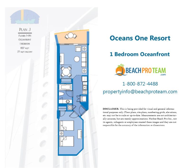 Oceans One Floor Plan J - 1 Bedroom Oceanfront 